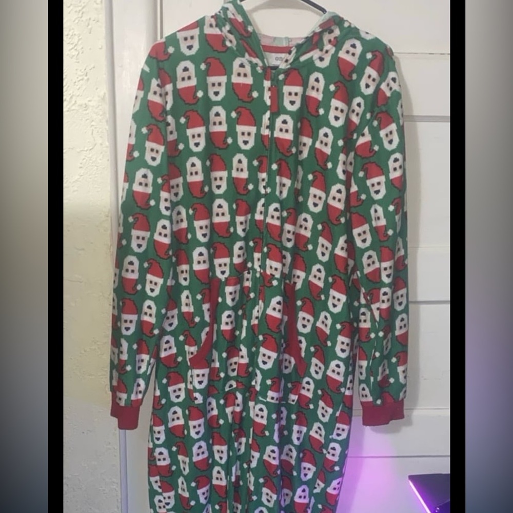Onesies Brand Santa Print All Over Christmas Onesie With Pockets, Hood & Zipper
